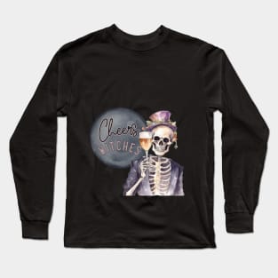 Cheers Witches Skeleton with Halloween Libations Long Sleeve T-Shirt